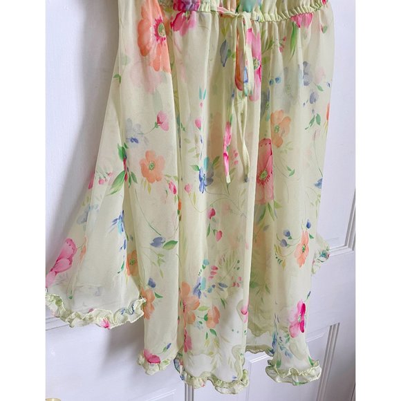 Vintage Victoria’s Secret Floral Pale Yellow Pink Blue Nightie Top Tie Front M - Picture 3 of 8